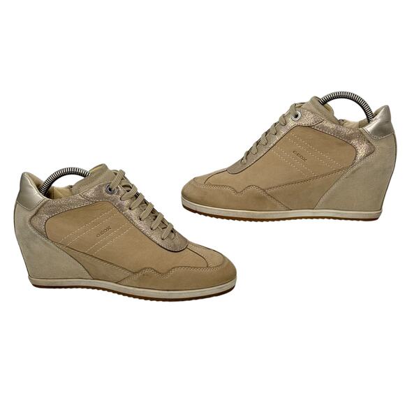 Geox Illusion Wedge Sneakers Hidden Heel Women's SZ 8 Tan Sporty Y2K Streetwear - Picture 3 of 12